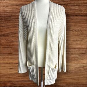 American Eagle Cream Open Front Knit Bell Sleeve Split Side Cardigan w Pockets